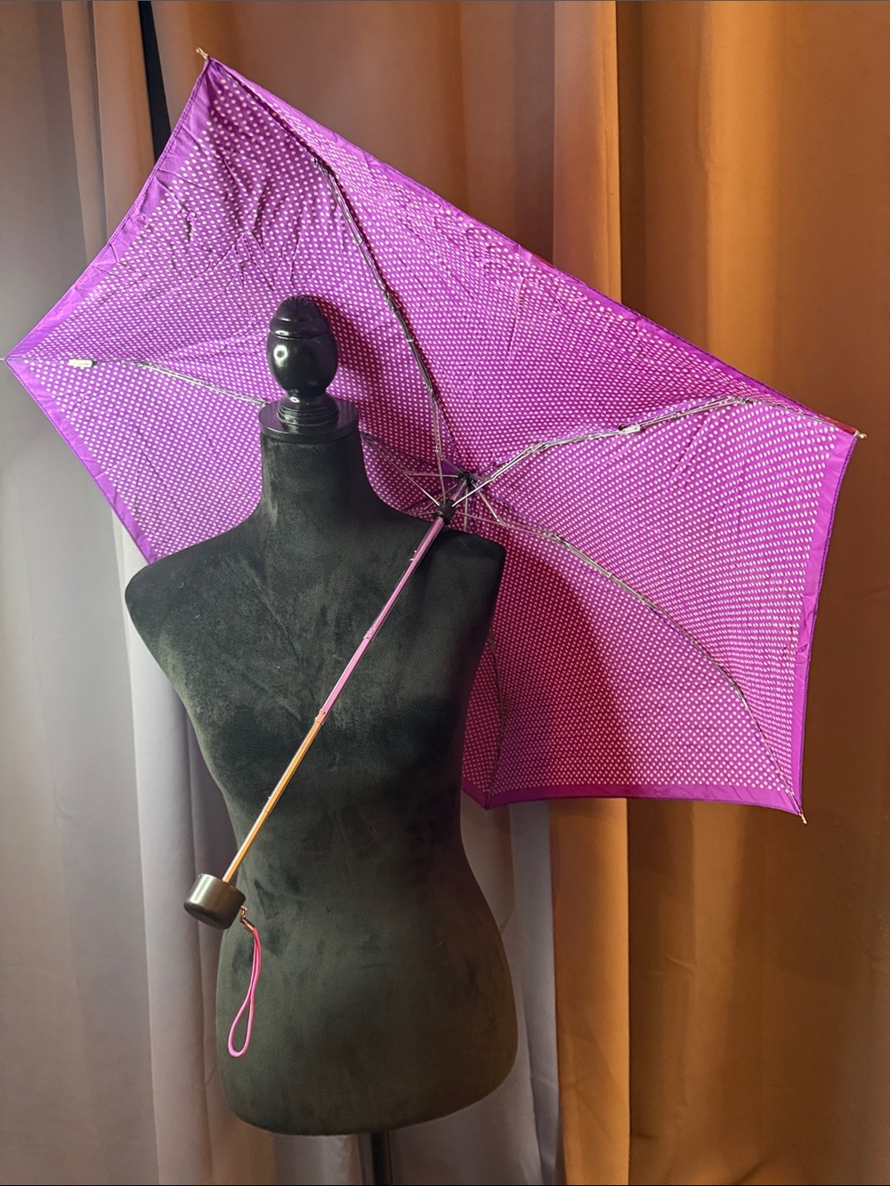 Purple Compact Polka Dot Travel Umbrella
